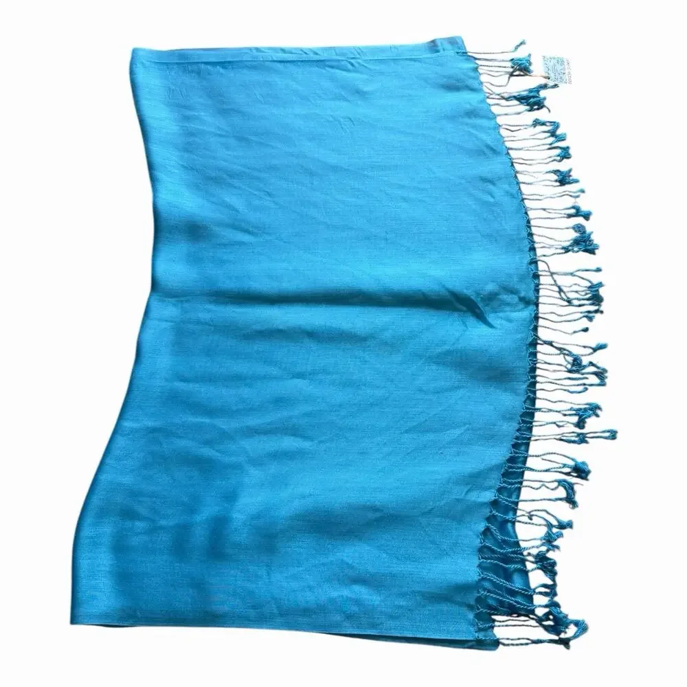Handmade Turquoise Blue Sheer Fringe Scarf Lightweight Shawl Wrap Boho Style